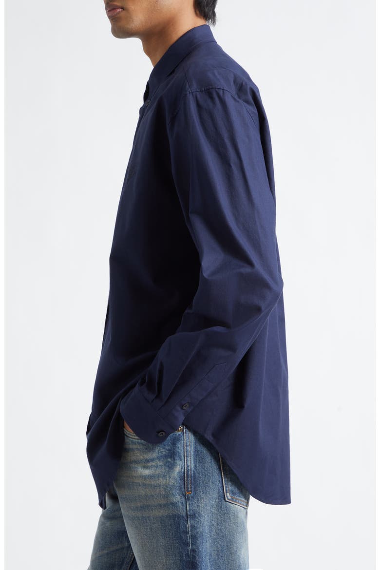 Monogram Embroidery Cotton Button-Down Shirt, Alternate, color, MARINE