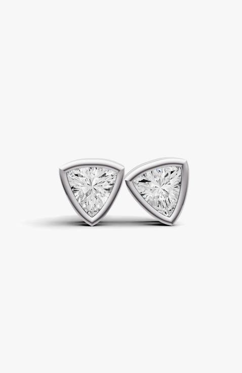 Studs Earrings 14K Gold 0.75 ct Trillion Bezel Solitaire