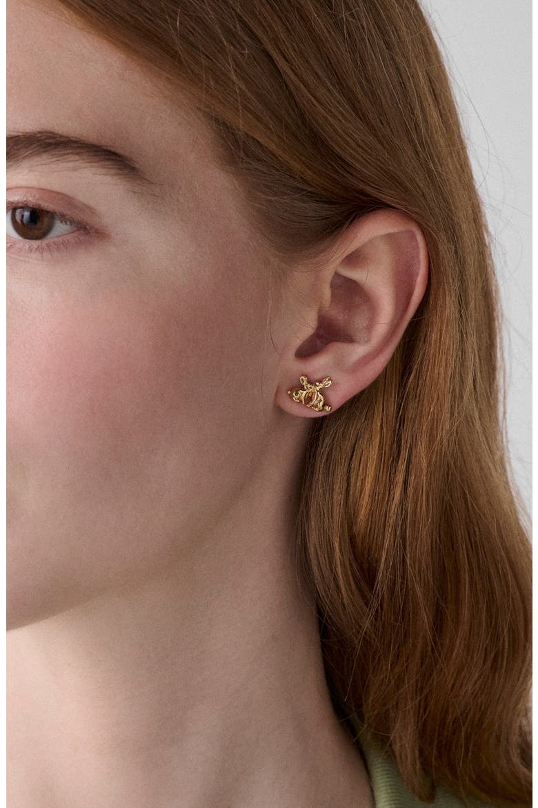 bunny stud earrings, Alternate, color, GOLD