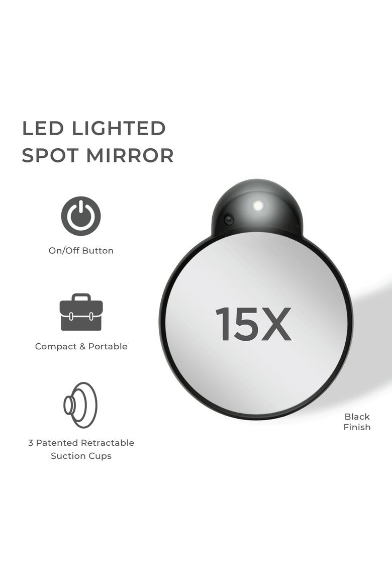 Lighted Compact Mirror with 15X Magnification & Retractable Suction Cups, Alternate, color, Black