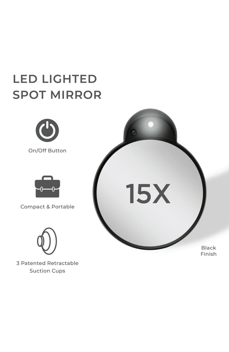 Zadro Lighted Compact Mirror with 15X Magnification & Retractable Suction Cups, Alternate, color, Black