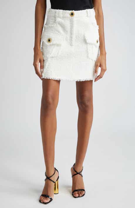 Balmain Two-Pocket Tweed A-Line Skirt