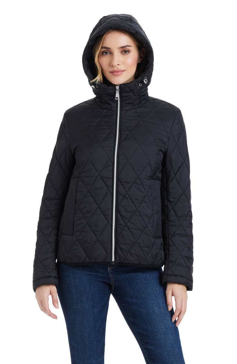 Vince Camuto Water Resistant Hooded Quilted Jacket, Alternate, color, Black