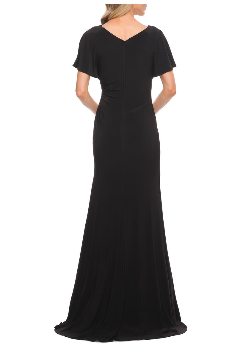 La Femme Chic Jersey Dress with V Neck and Loose Sleeves, Alternate, color, Black