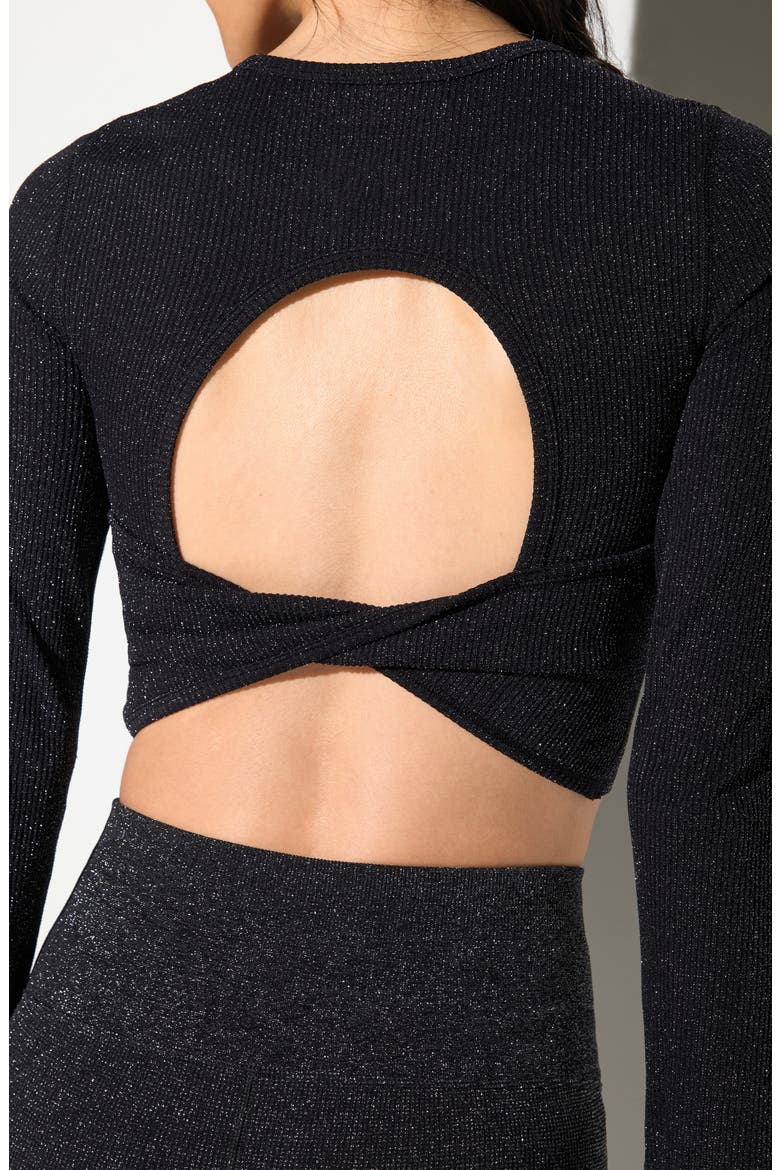 Liberty Shimmer Long Sleeve Crop Top, Alternate, color, BLACK