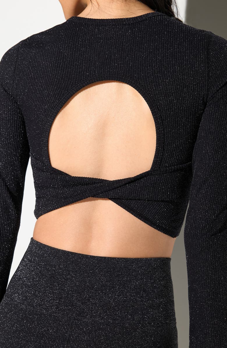 Spiritual Gangster Liberty Shimmer Long Sleeve Crop Top, Alternate, color, Black