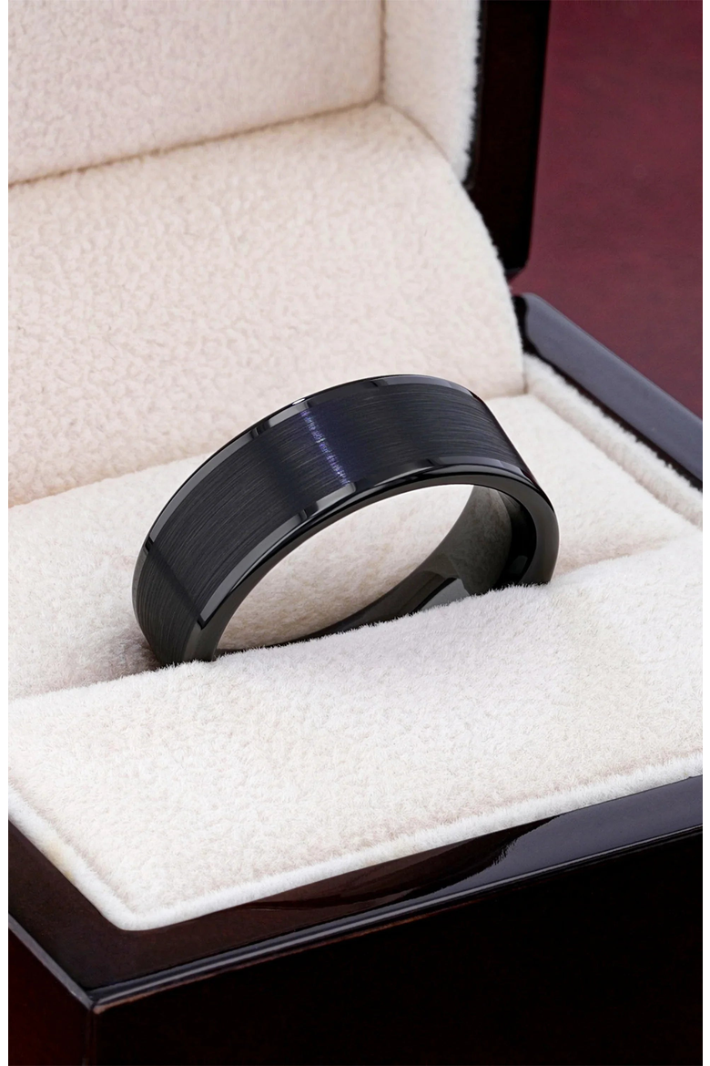 Vulcan Flat Tungsten Ring With Brushed Center and Polished Edges, Alternate, color, Flat Black 8mm