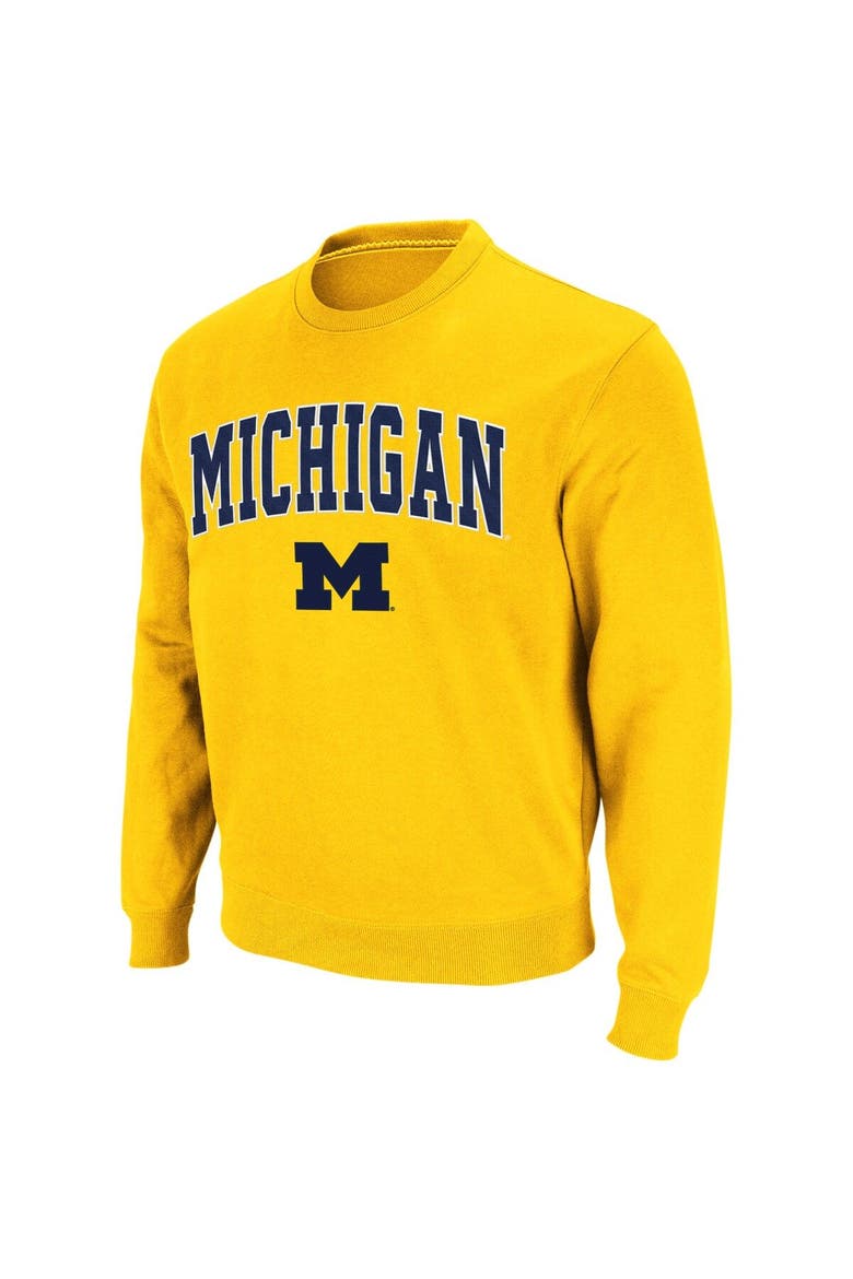 Men's Colosseum Maize Michigan Wolverines Arch & Logo Crew Neck Sweatshirt, Main, color, Maize