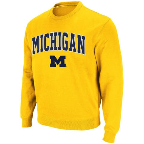 Men's Colosseum Maize Michigan Wolverines Arch & Logo Crew Neck Sweatshirt