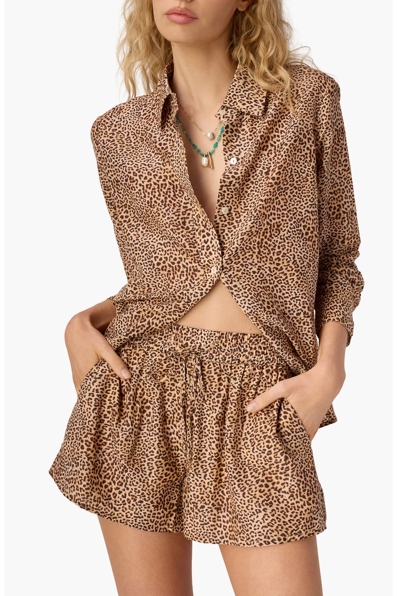 Rafella Floral Cotton & Silk Button-Up Shirt, Main, color, LEOPARD