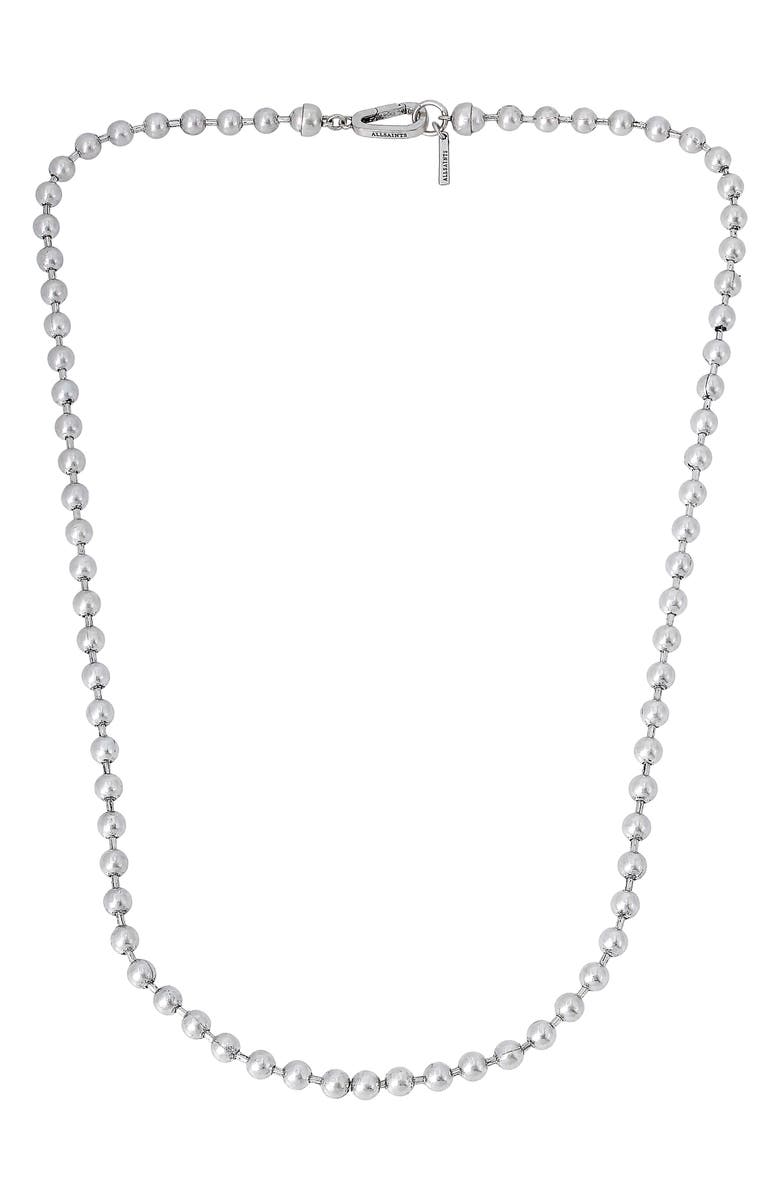 AllSaints Beadshot Sterling Silver Ball Chain Necklace, Main, color,