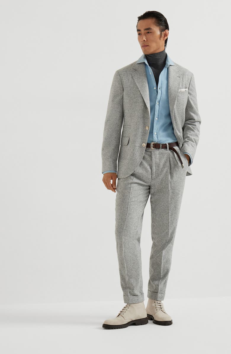 Brunello Cucinelli Prince of Wales flannel blazer, Alternate, color, Light Grey