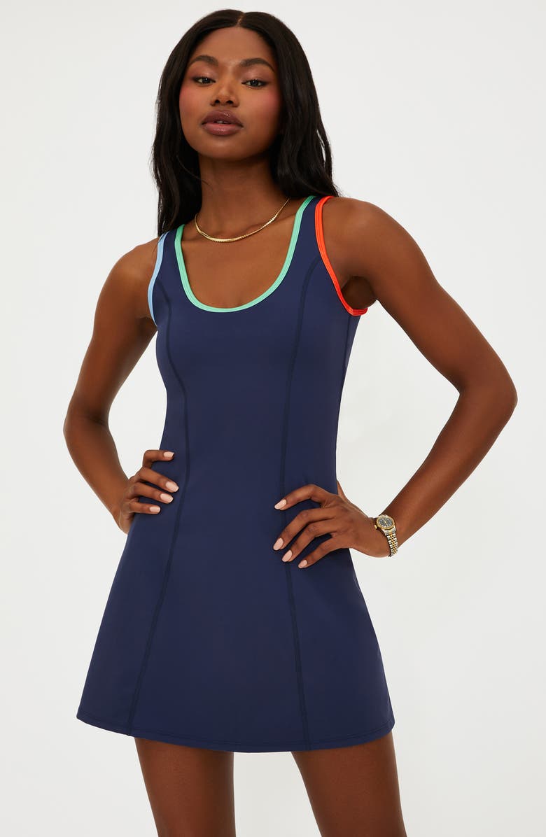 Beach Riot Amaris Colorpop Trim Active Skirted Romper, Alternate, color, Cape Cod Colorblock