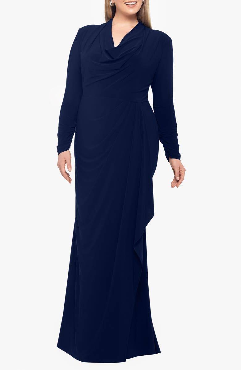 Betsy & Adam Long Sleeve Cowl Neck Gown, Alternate, color, 
