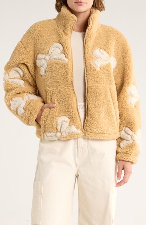 Bow Patch Faux Shearling Jacket