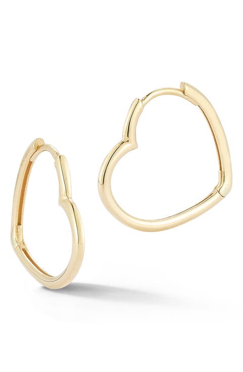 14K Yellow Gold Heart Huggie Hoop Earrings