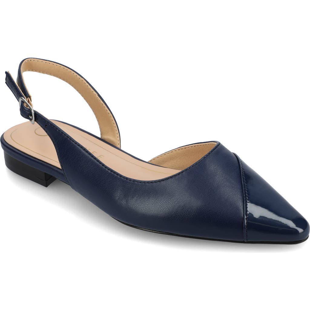 Shop Journee Collection Daphnne Cap Toe Slingback Flat In Navy