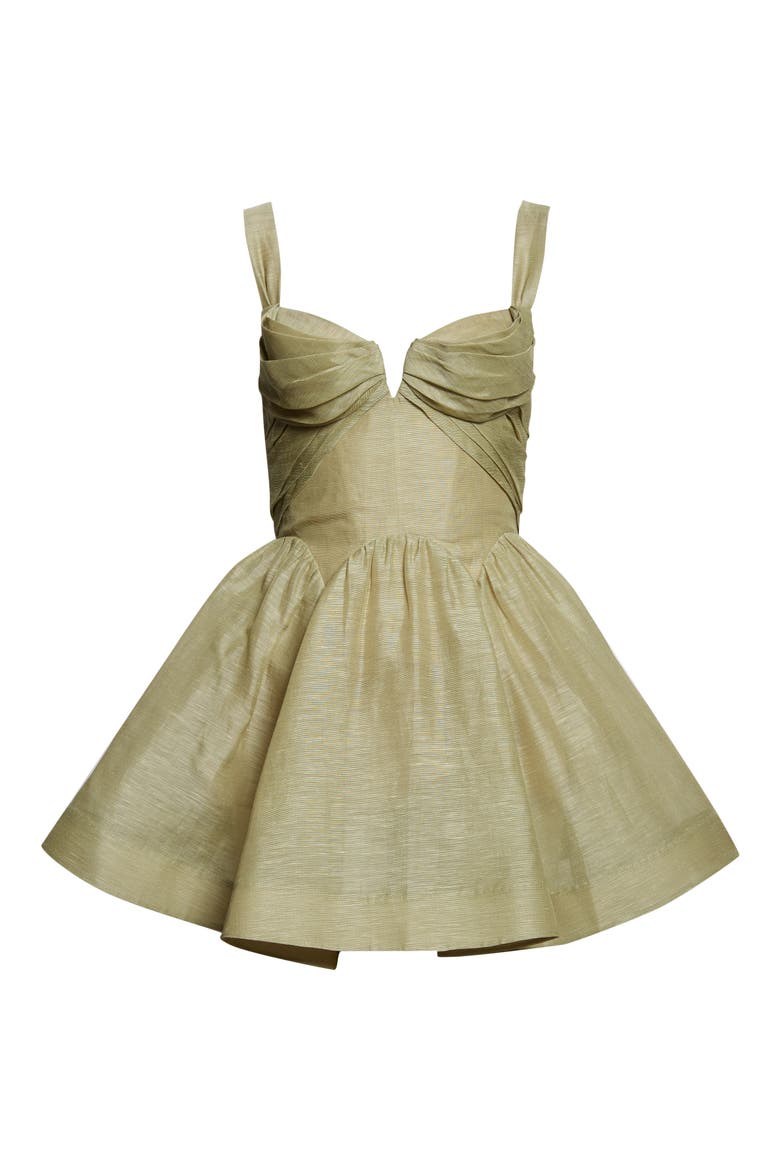 Rebellion Draped Linen & Silk Fit & Flare Minidress, Alternate, color, PALM