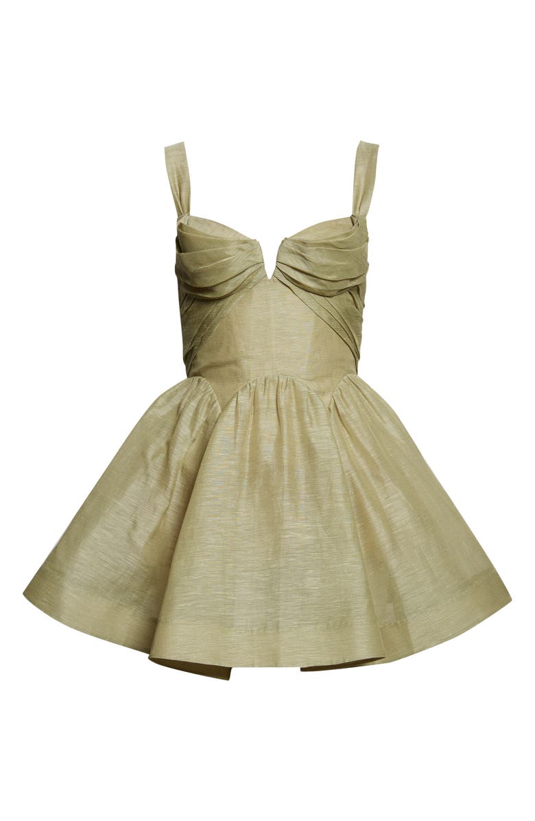 Zimmermann Rebellion Draped Linen & Silk Fit & Flare Minidress, Alternate, color, Palm