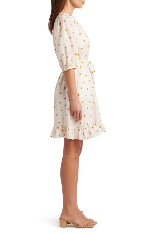 Caslonr Caslon(r) Pintuck Tie Waist Dress In Ivory- Brown Disorderly Dot