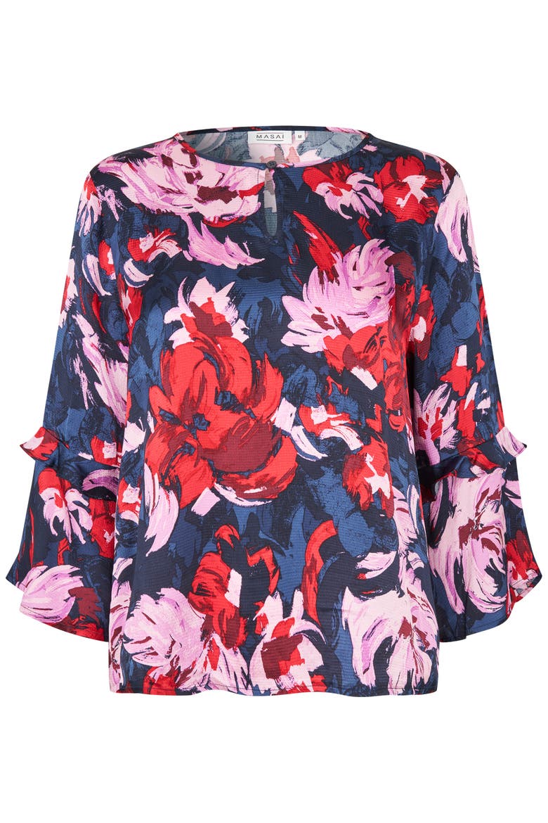 MaBimelda Keyhole Detail Floral Top, Alternate, color, Scarlet Sage