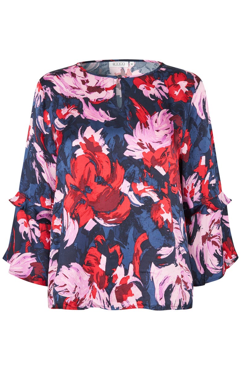 Masai Copenhagen MaBimelda Keyhole Detail Floral Top, Alternate, color, Scarlet Sage