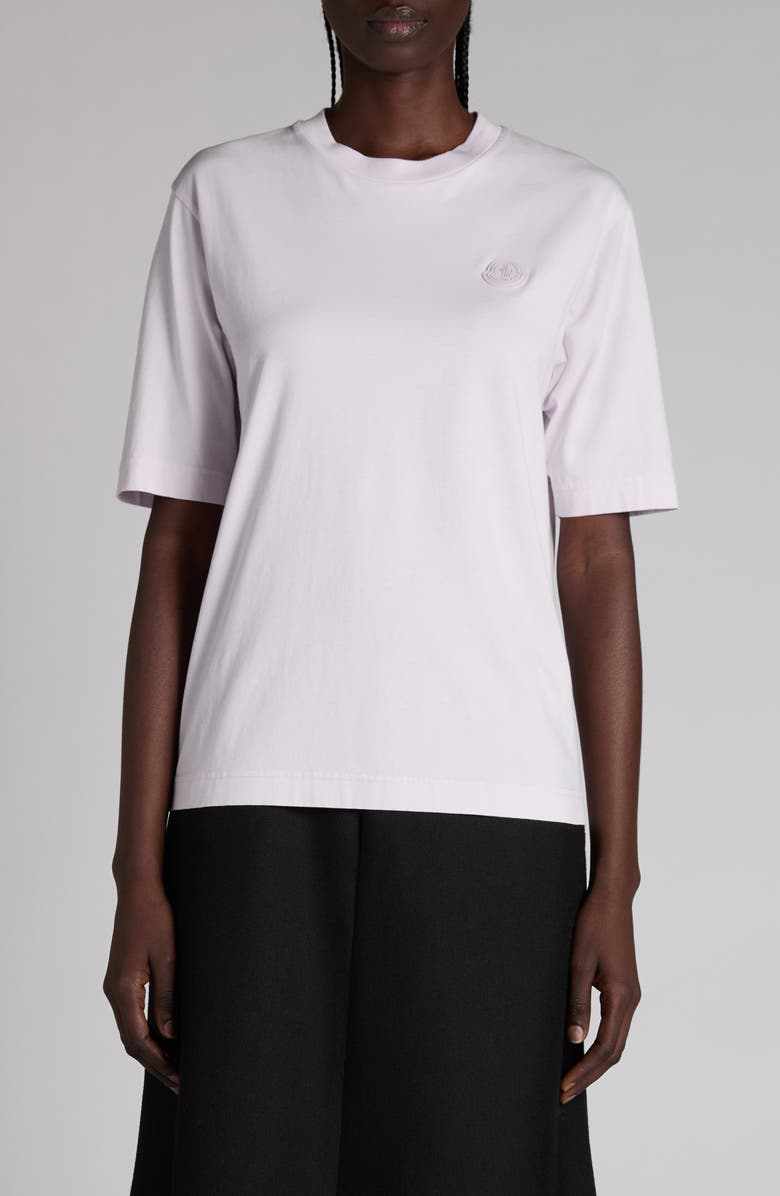 Moncler Logo Patch Cotton T-Shirt, Main, color, Pale Pink