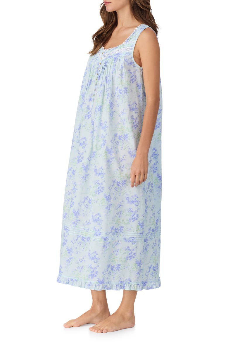 Sleeveless Cotton Ballet Nightgown, Alternate, color, AQUA FLOWER