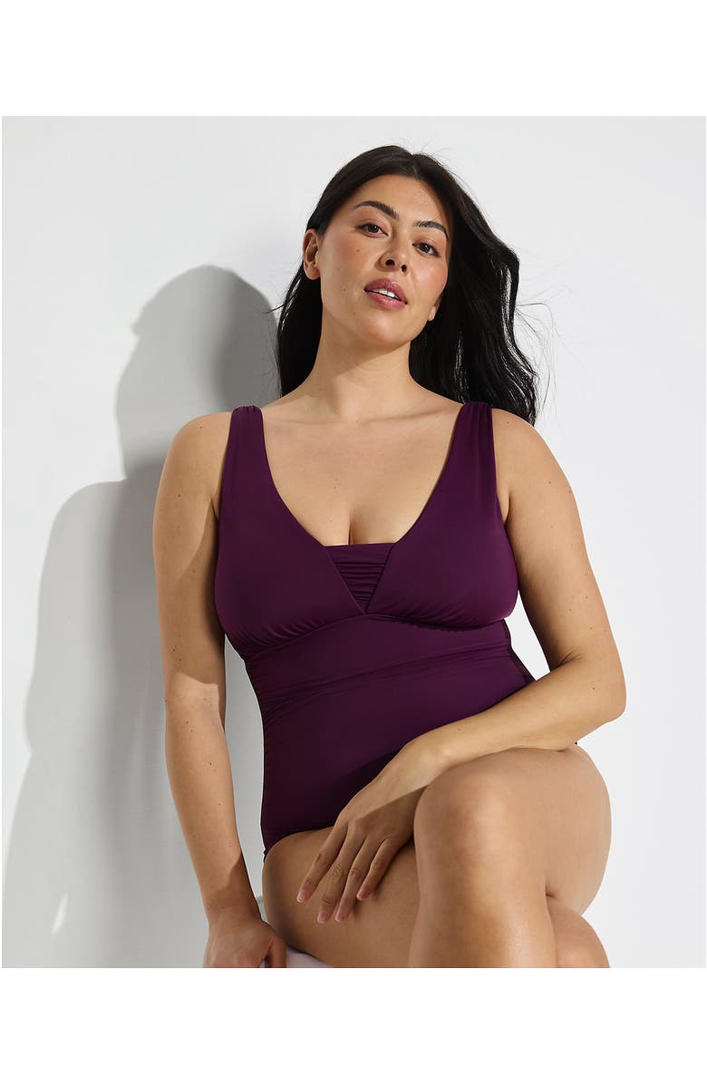 Lands' End SlenderSuit Grecian Tummy Control Chlorine Resistant One Piece Swimsuit, Alternate, color, Dark Wine