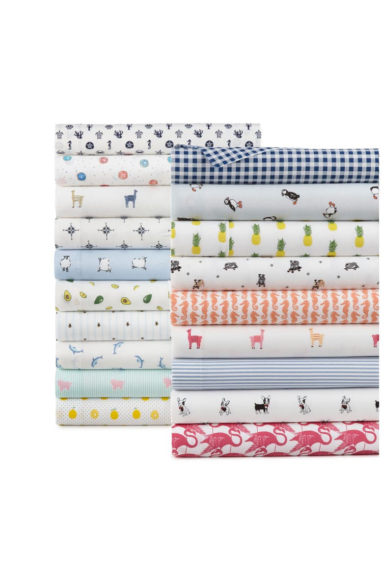 Gingham Plaid 200 Thread Count Cotton Percale Sheet Set, Alternate, color, NAVY
