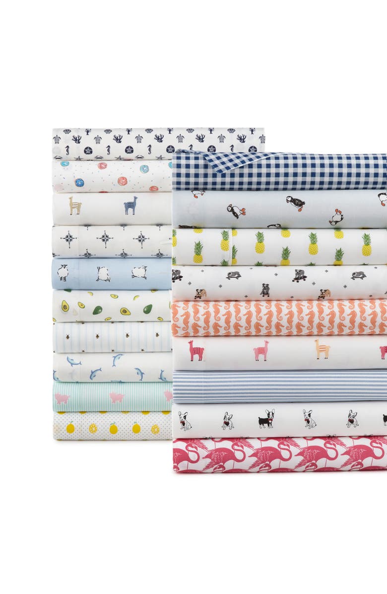 POPPY AND FRITZ Gingham Plaid 200 Thread Count Cotton Percale Sheet Set, Alternate, color, Navy