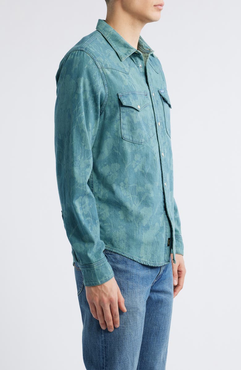 Paul Smith + Lee Floral Cotton Denim Western Snap-Up Shirt, Alternate, color, Light Greyish Green