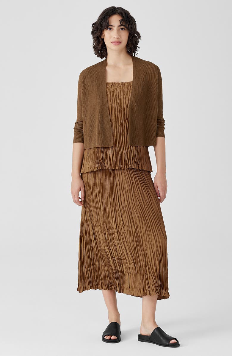 Eileen Fisher Ribbed Organic Linen & Cotton Cardigan, Alternate, color, Bronze