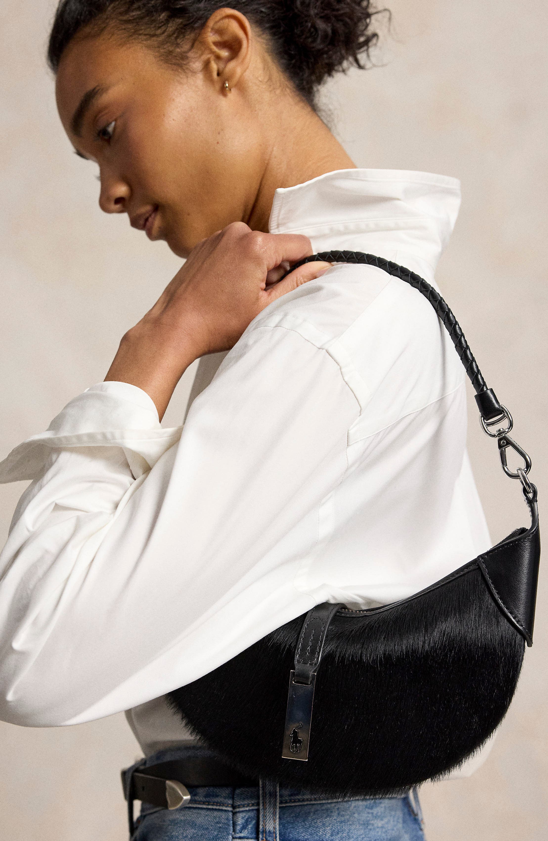 ID Mini Genuine Calf Hair Shoulder Bag, Alternate, color, BLACK