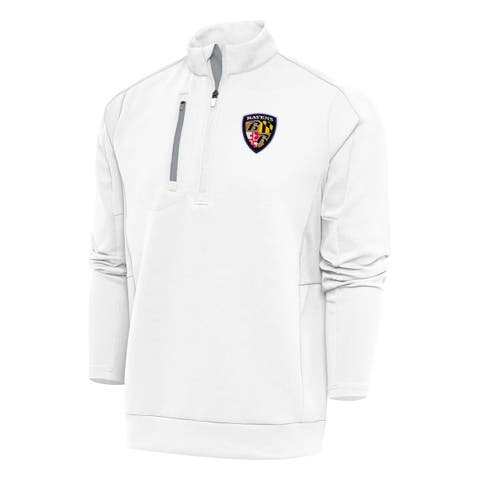 Men's Antigua White Baltimore Ravens Team Logo Throwback Generation Quarter-Zip Pullover Top