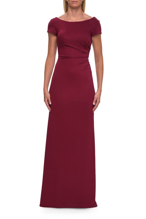 Simple Short Sleeve Fitted Jersey Evening Dress