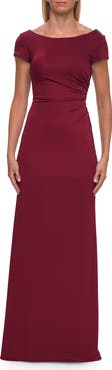 La Femme Simple Short Sleeve Fitted Jersey Evening Dress