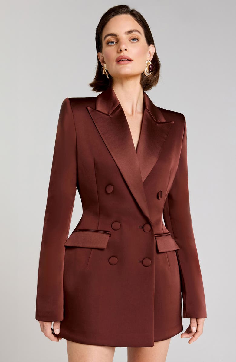 NADINE MERABI Monica Satin Blazer Minidress, Alternate, color, Brown