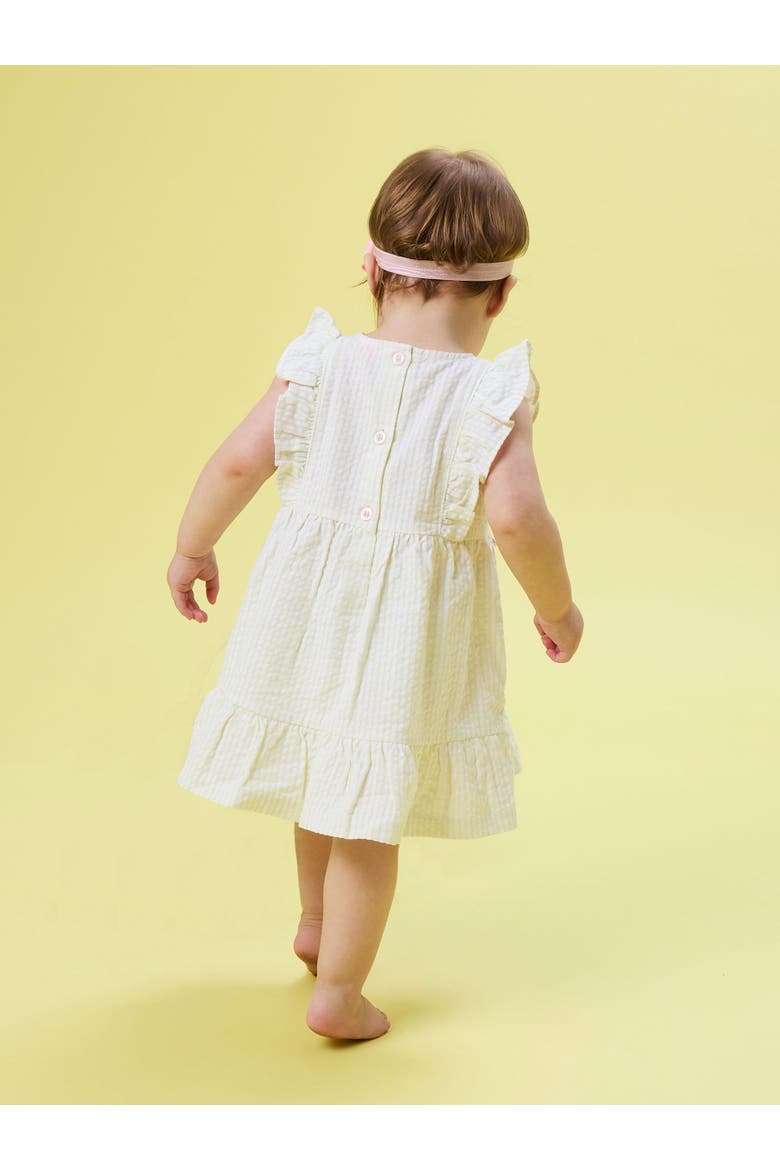 Sleeveless Pinafore Bow Dress, Alternate, color, Banana Signature Seersucker