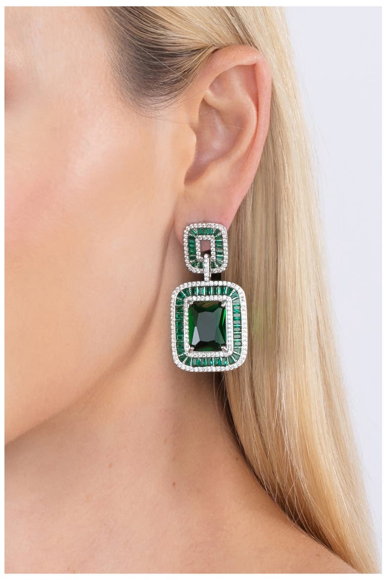 Lea CZ Statement Drop Earrings, Alternate, color, GREEN