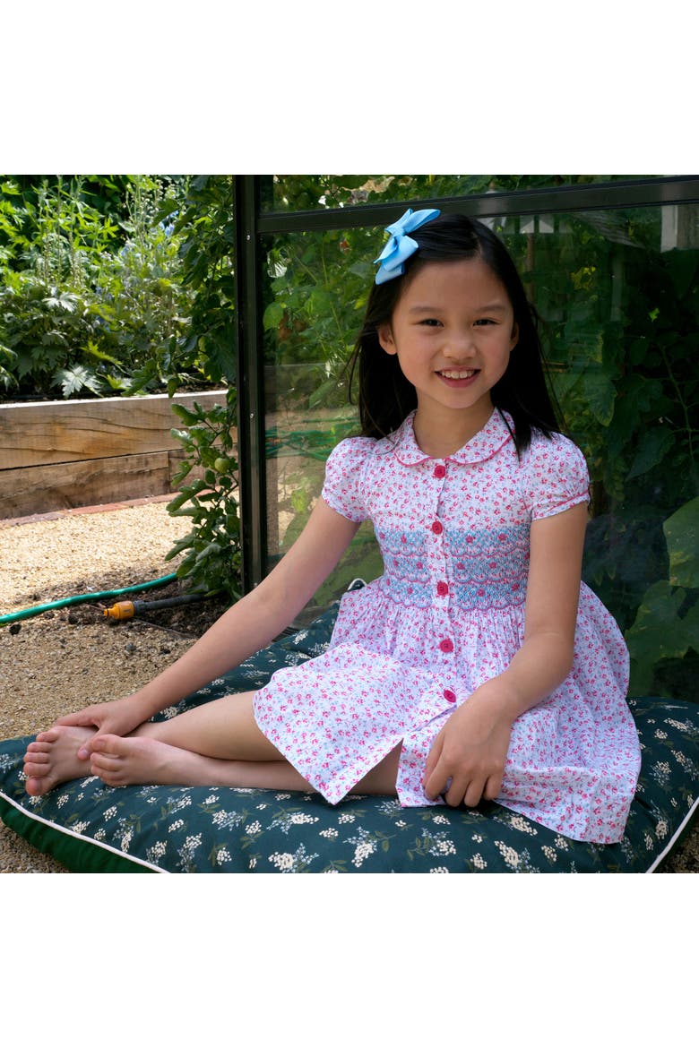Floral Smocked Button-Front Dress, Alternate, color, White