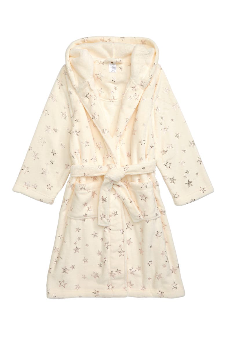 Kids' Hooded Fleece Robe, Main, color, IVORY EGRET STARS