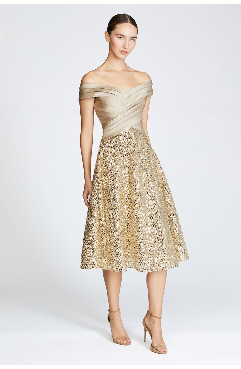 Theia Brandy Sequin Cocktail Dress, Alternate, color, Champagne