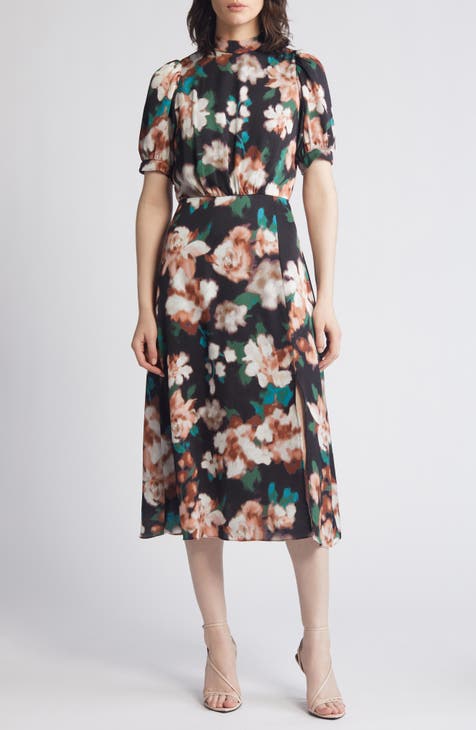 Floral Print Mock Neck Dress