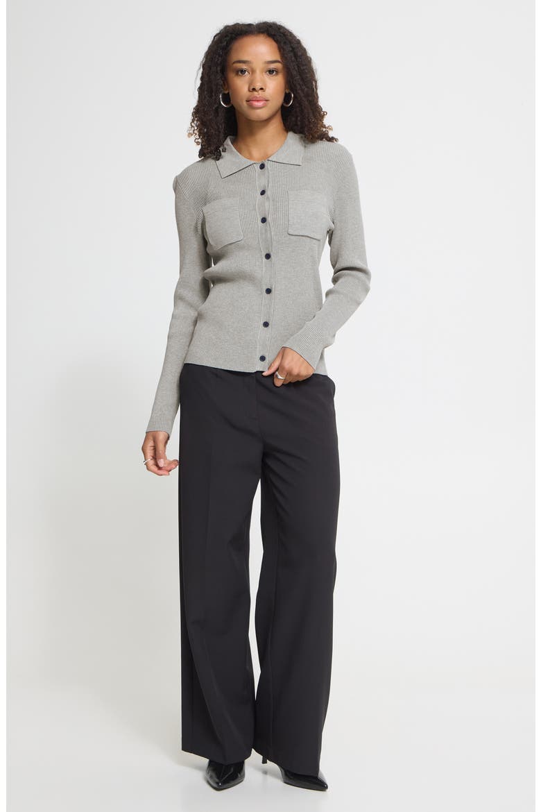 Rib Polo Cardigan, Alternate, color, LIGHT GREY MELANGE