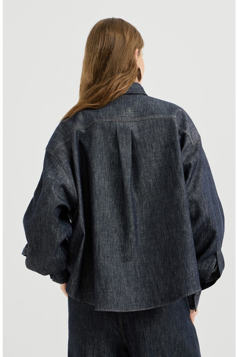 Sparkling no-fade denim shirt with shiny collar, Alternate, color, Denim