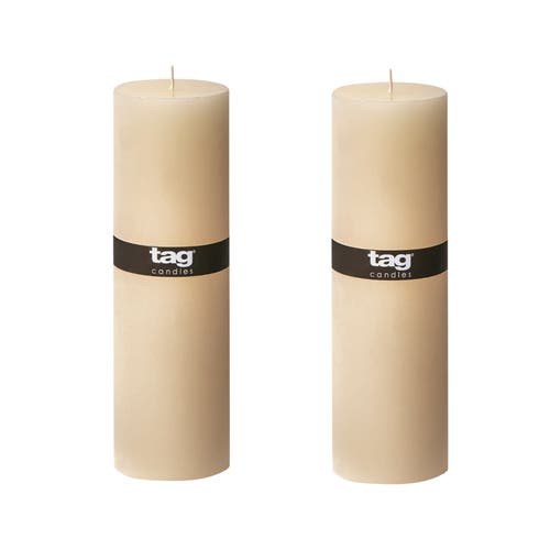Tag Ivory Pillar Wax Candle Set Of 2 Unscented Long Burning In Neutral