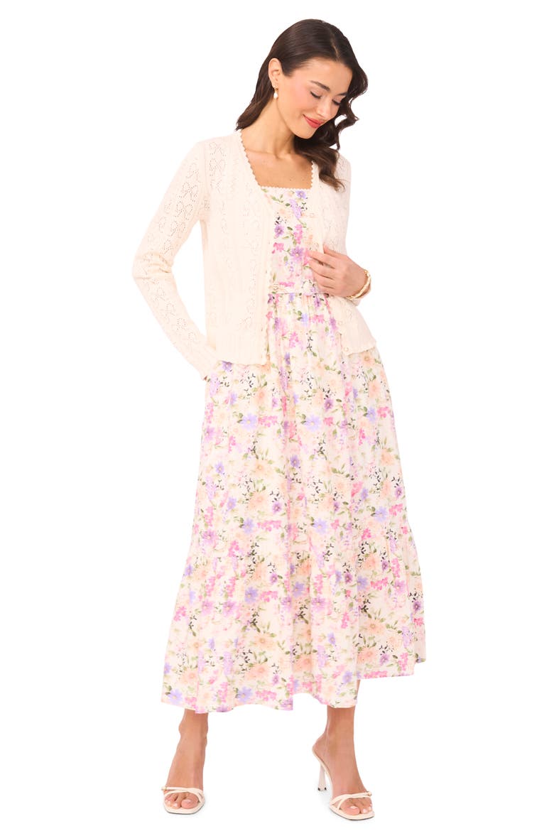 Pointelle Stitch Bow Cotton Cardigan, Alternate, color, EGGNOG