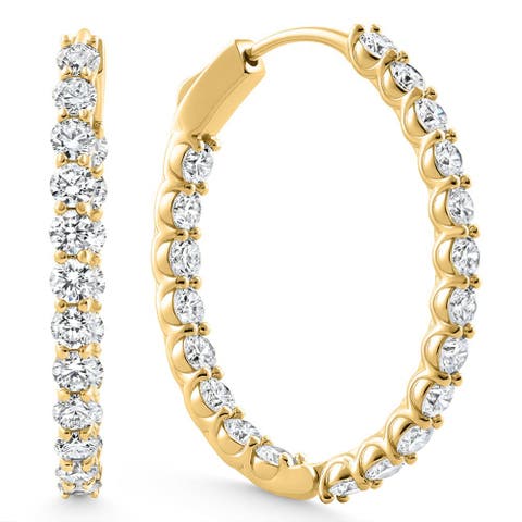 4Ct Diamond Hoops 14k Gold Women's Lab Grown Earrings 30mm Tall
