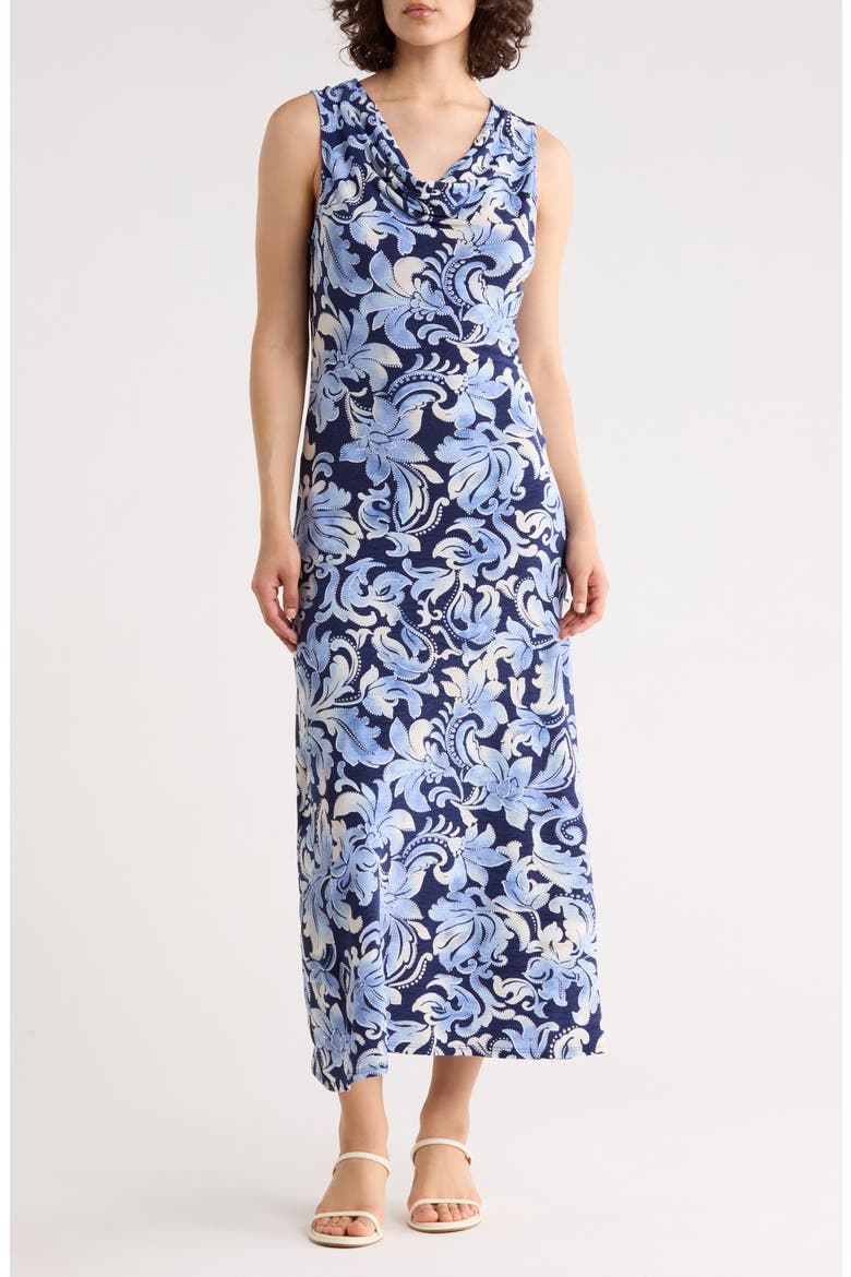 Sleeveless Cowl Neck Midi Dress, Main, color, BLUE/ NAVY